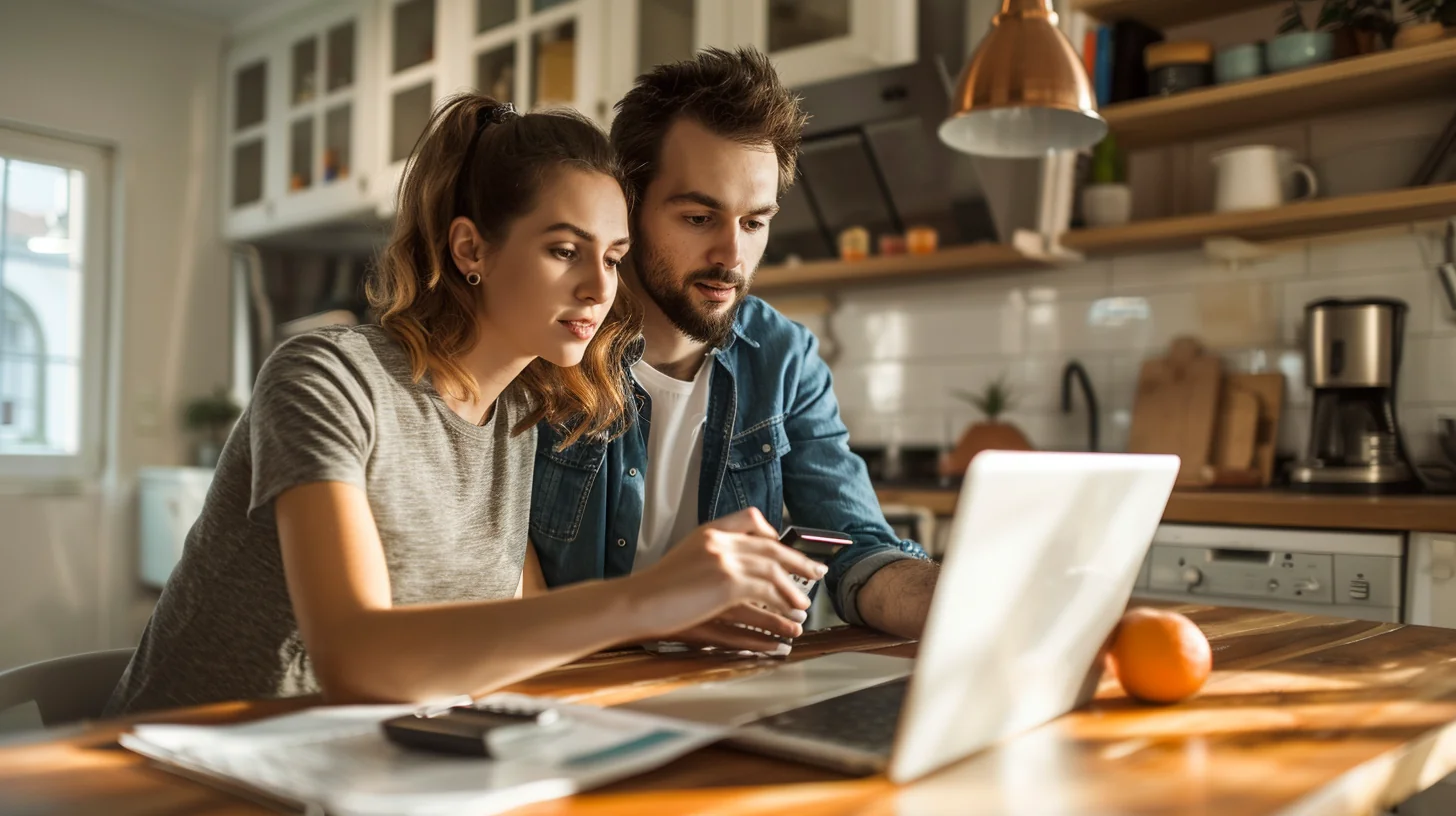 Young couple budgeting at kitchen table