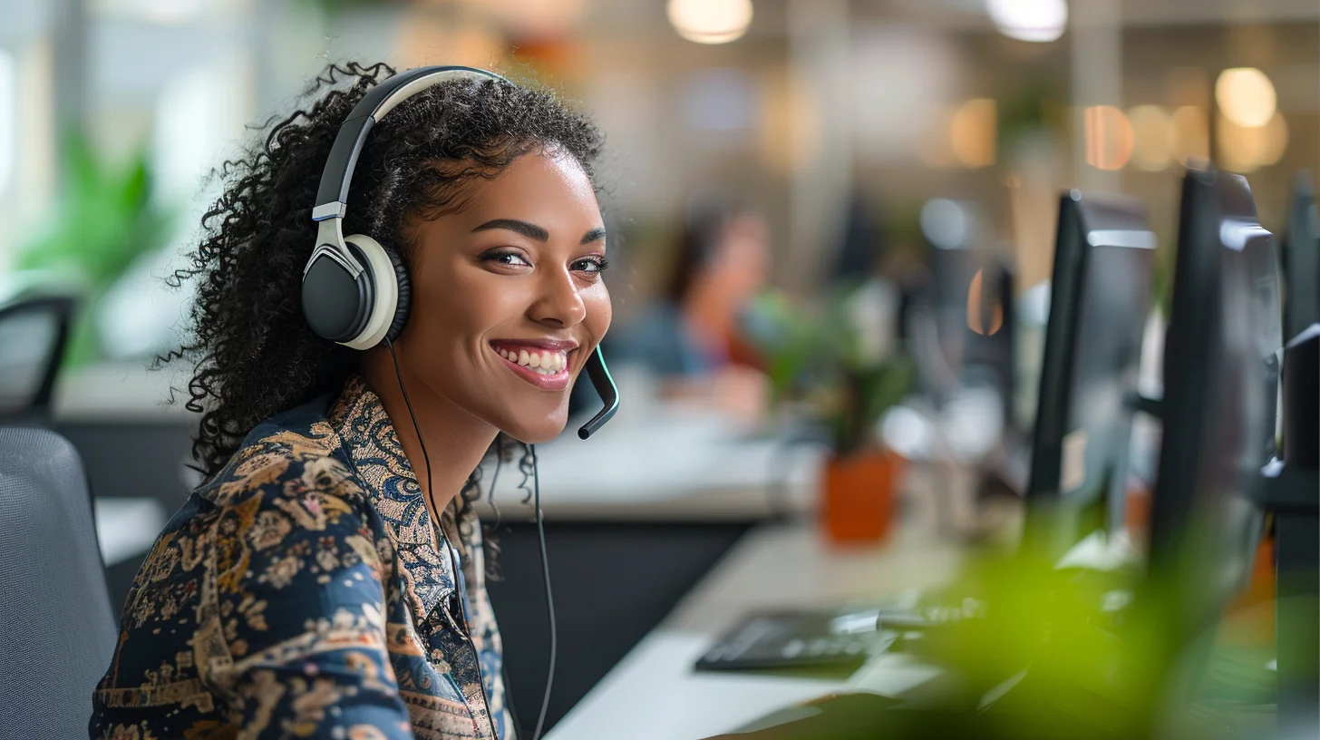 Professional customer service representative helping Sunbit applicant