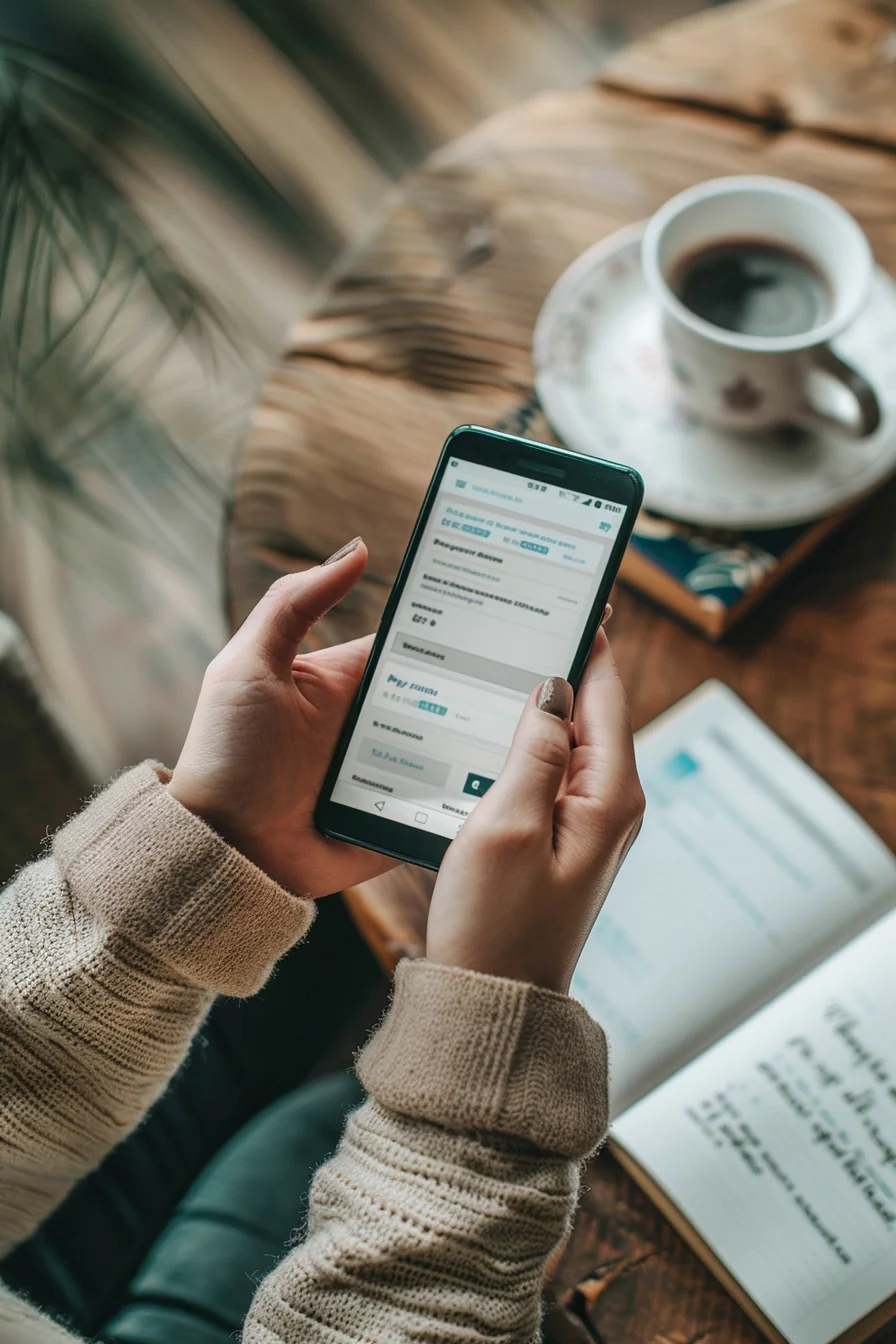 American consumer hands holding smartphone applying for Sunbit payment plan through mobile app